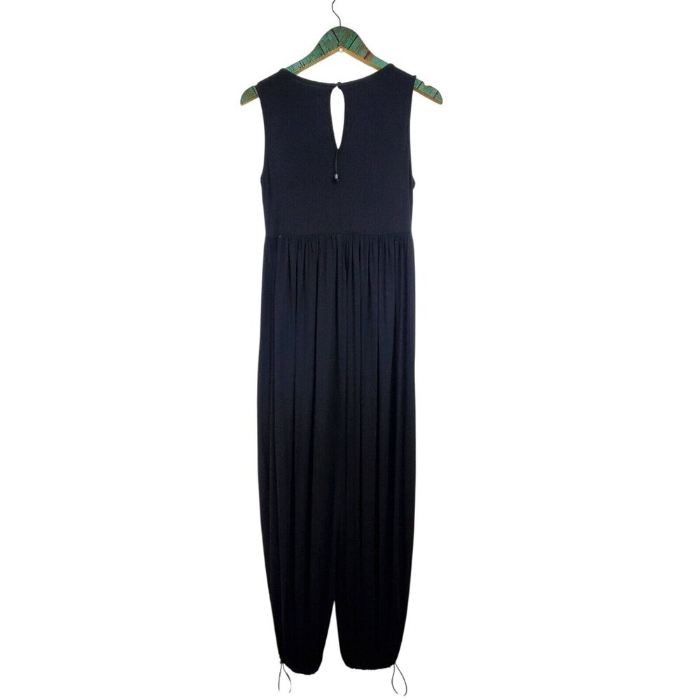 Que Women's Black Drop Crotch Sleeveless Drawstrings V-Neck Jumpsuit Size 6 NWOT - Picture 6 of 10
